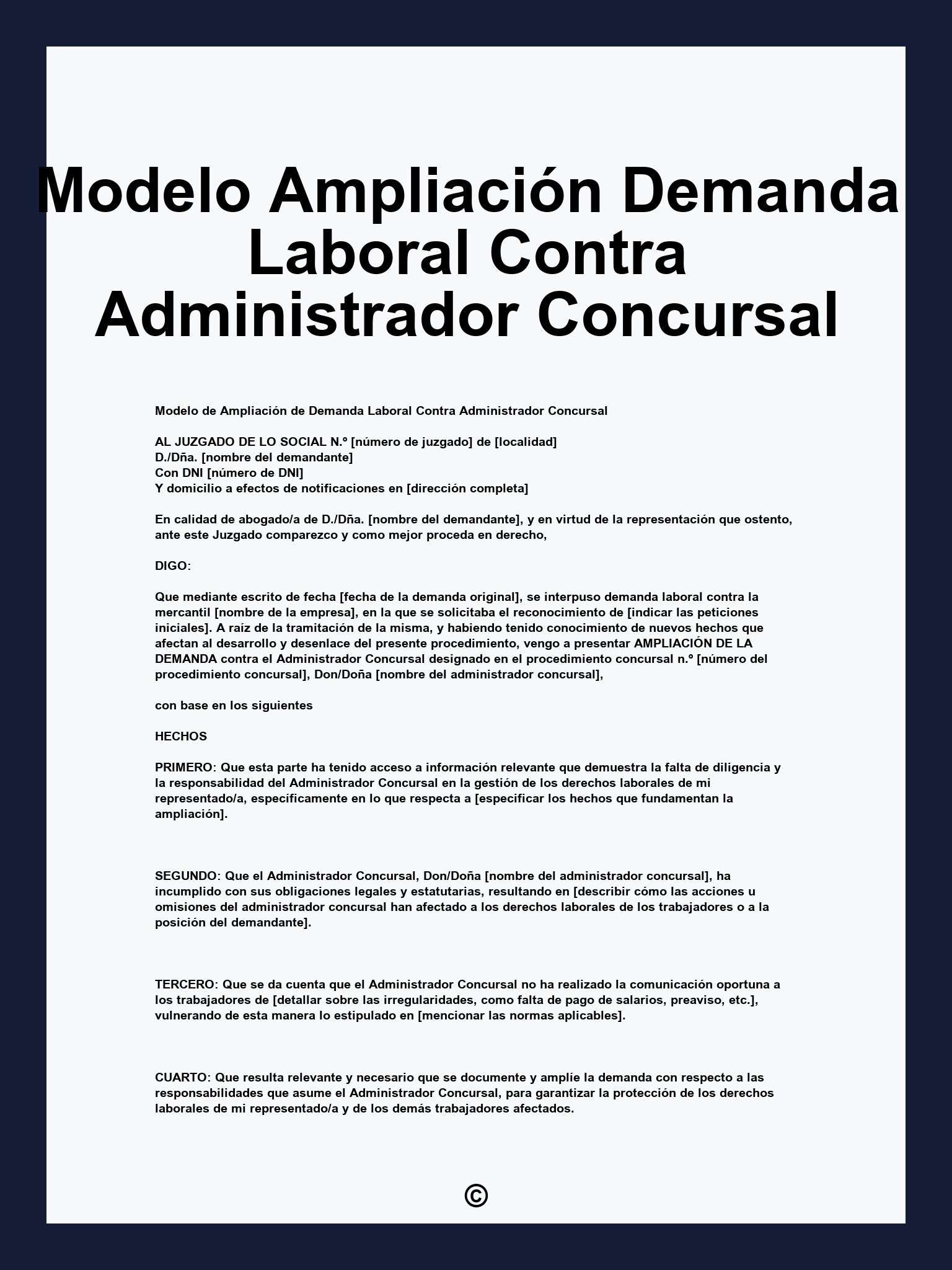 Modelo Ampliación Demanda Laboral Contra Administrador Concursal