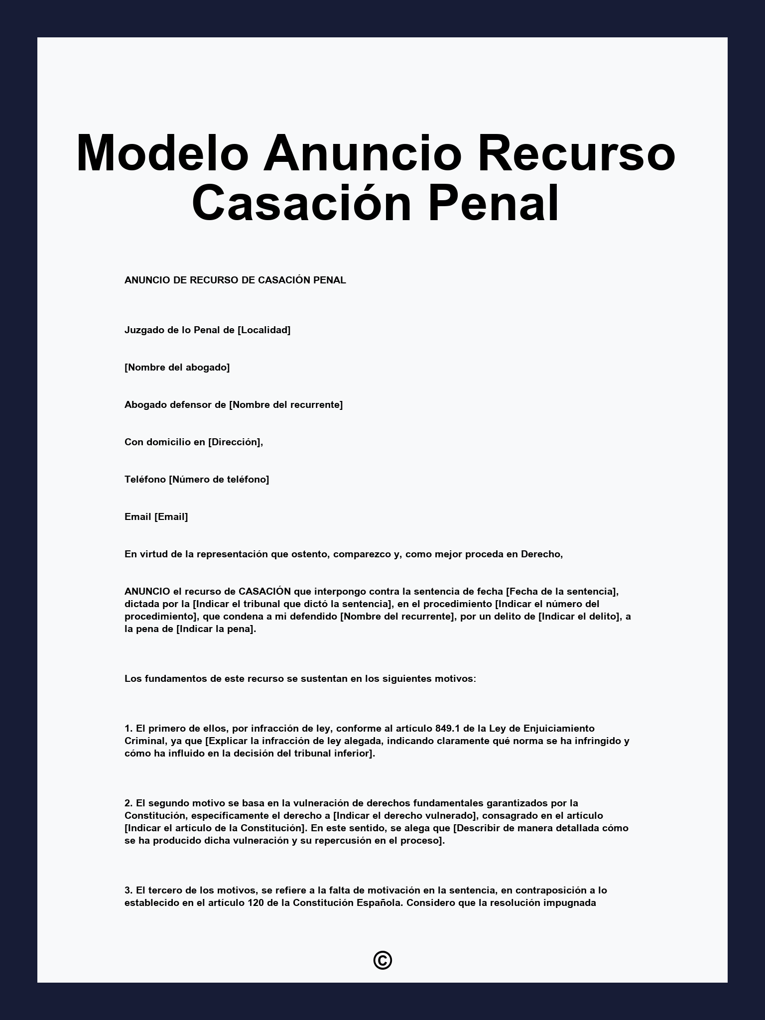 Modelo Anuncio Recurso Casación Penal