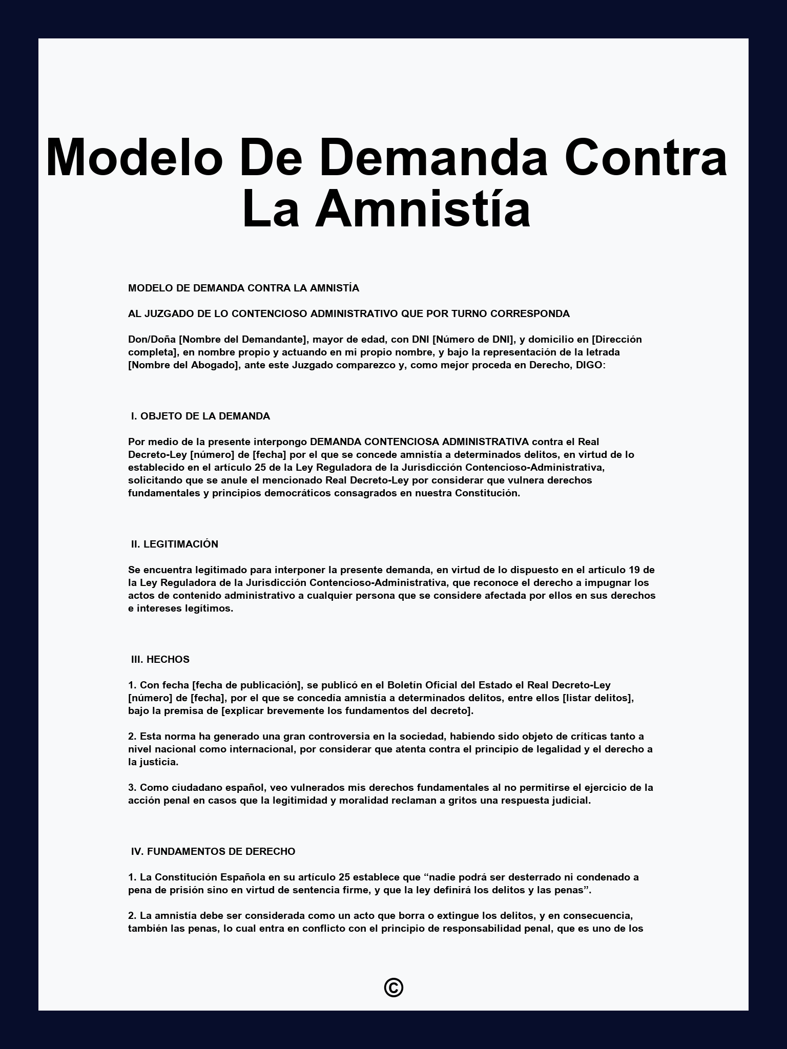 Modelo De Demanda Contra La Amnistía