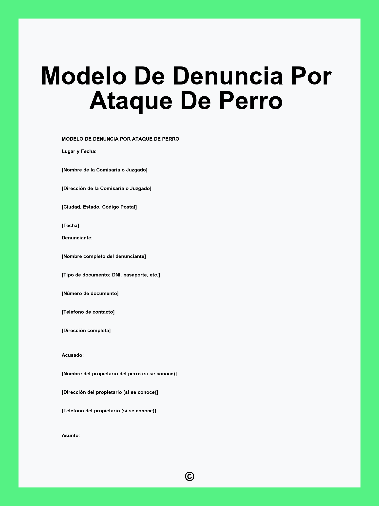 Modelo De Denuncia Por Ataque De Perro