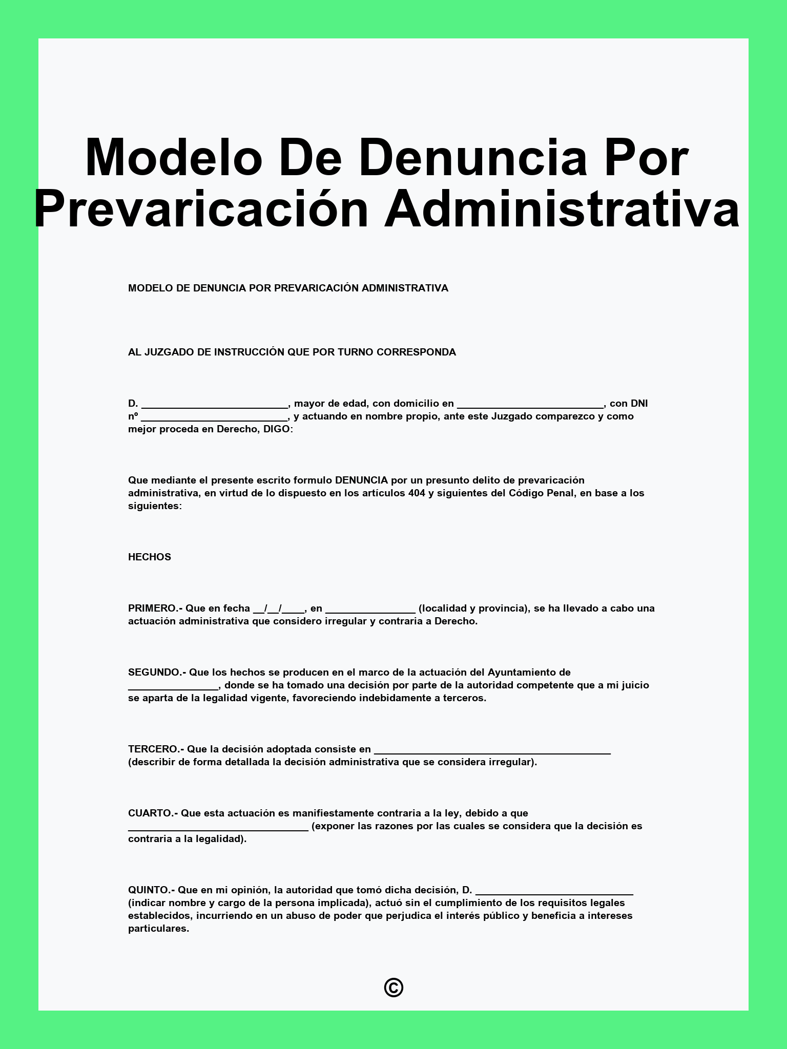 Modelo De Denuncia Por Prevaricación Administrativa