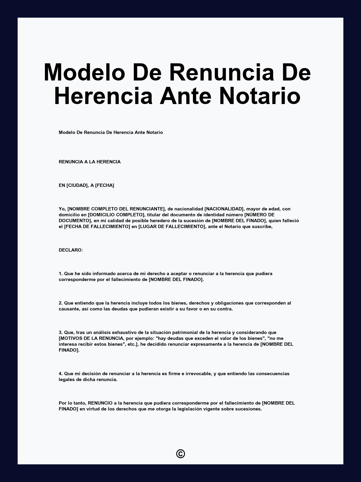 Modelo De Renuncia De Herencia Ante Notario