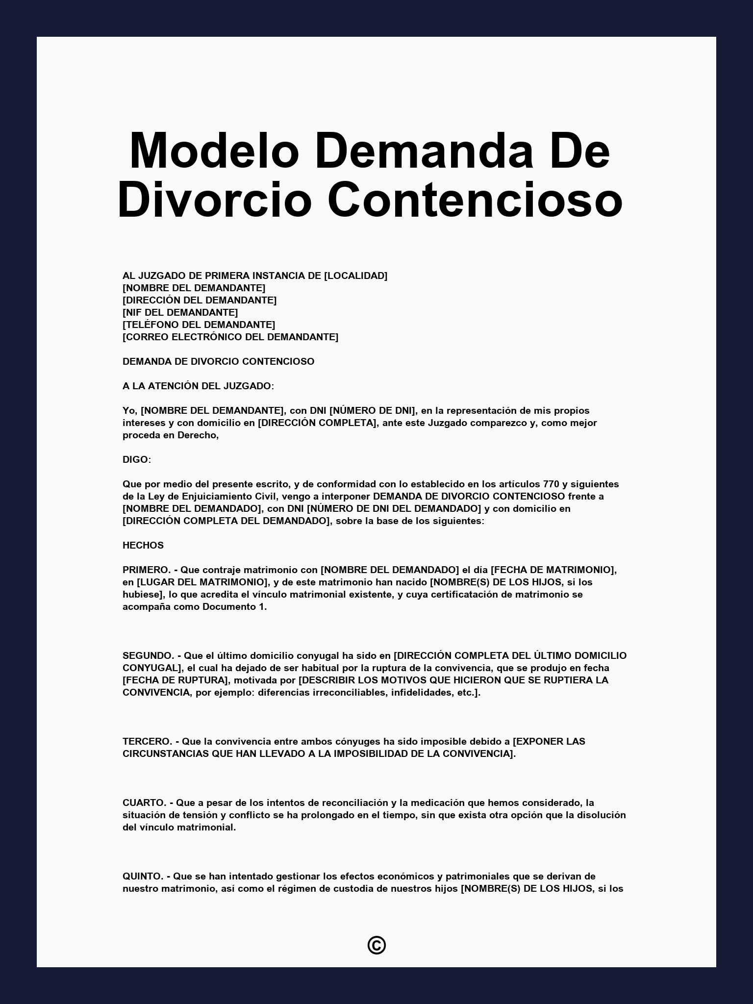 Modelo Demanda De Divorcio Contencioso