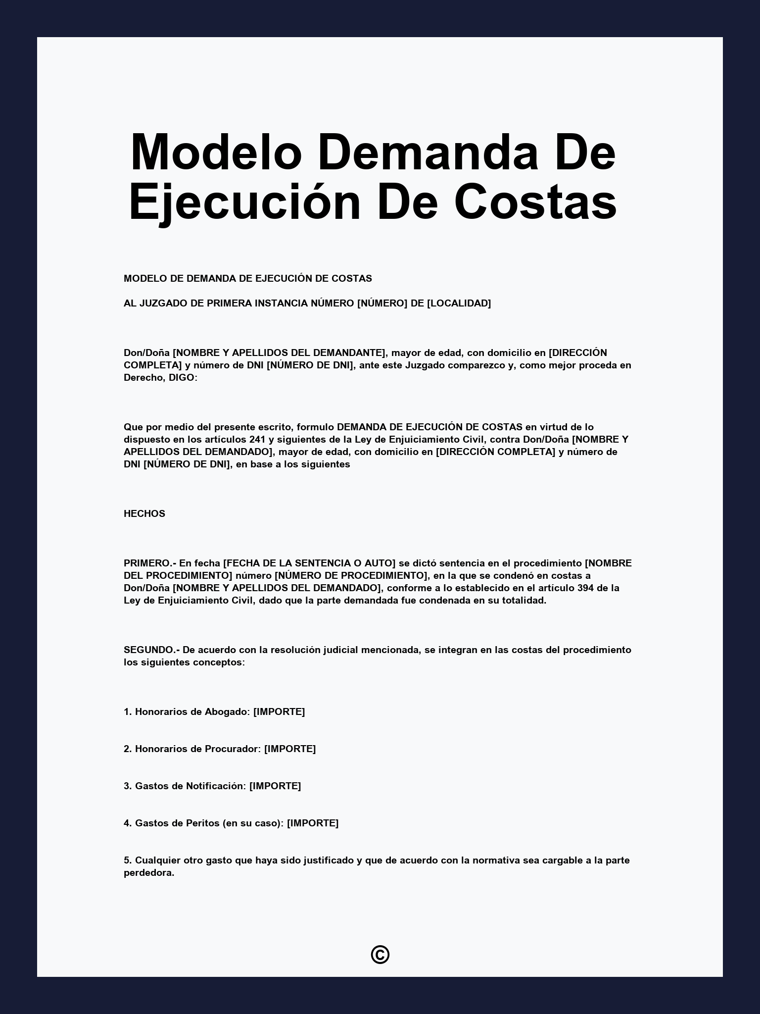 Modelo Demanda De Ejecución De Costas