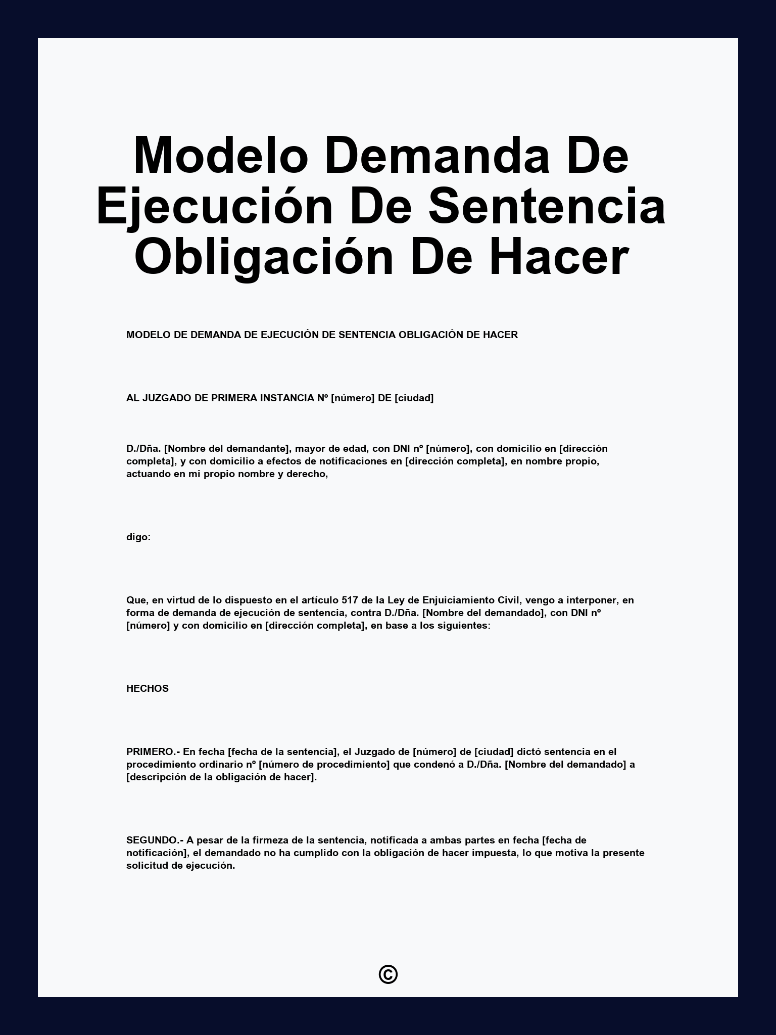 Modelo Demanda De Ejecución De Sentencia Obligación De Hacer