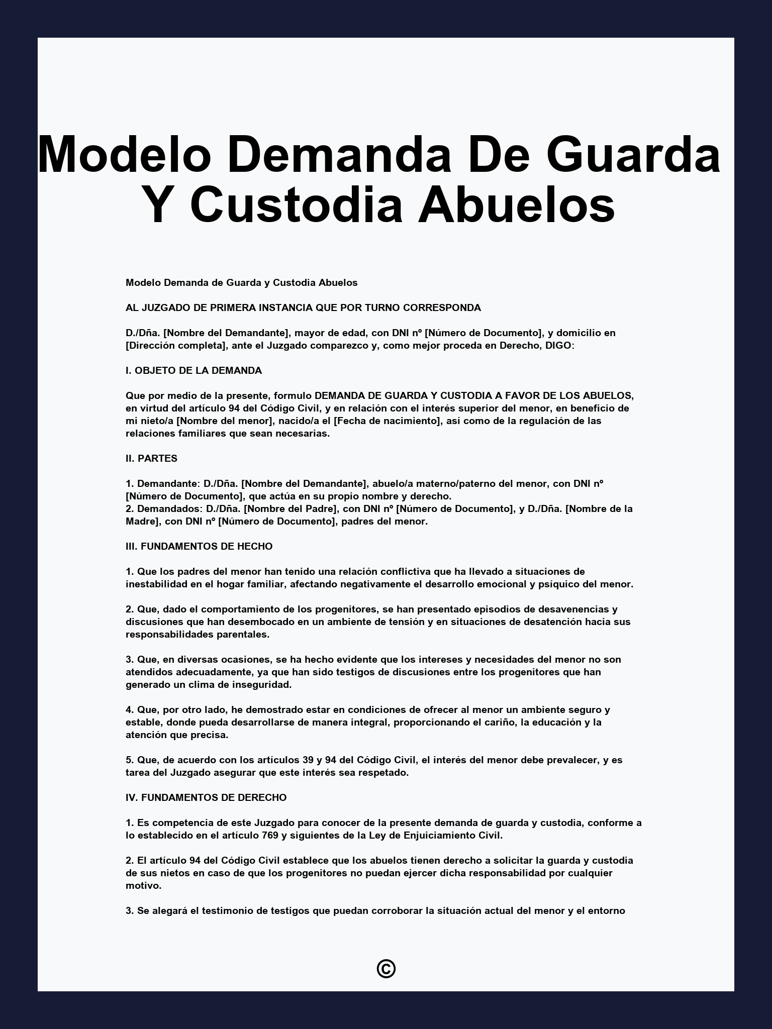 Modelo Demanda De Guarda Y Custodia Abuelos