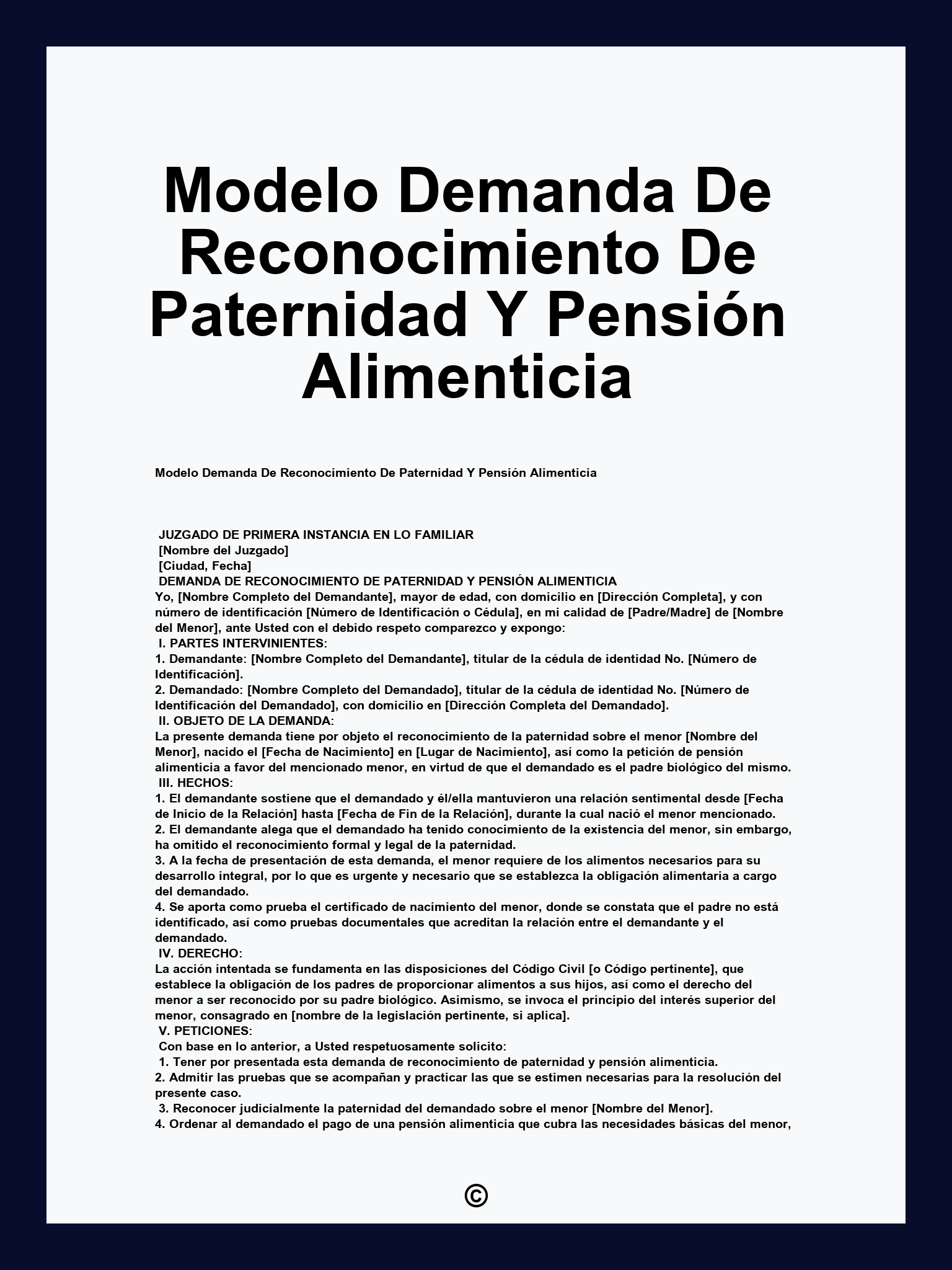 Modelo Demanda De Reconocimiento De Paternidad Y Pensión Alimenticia