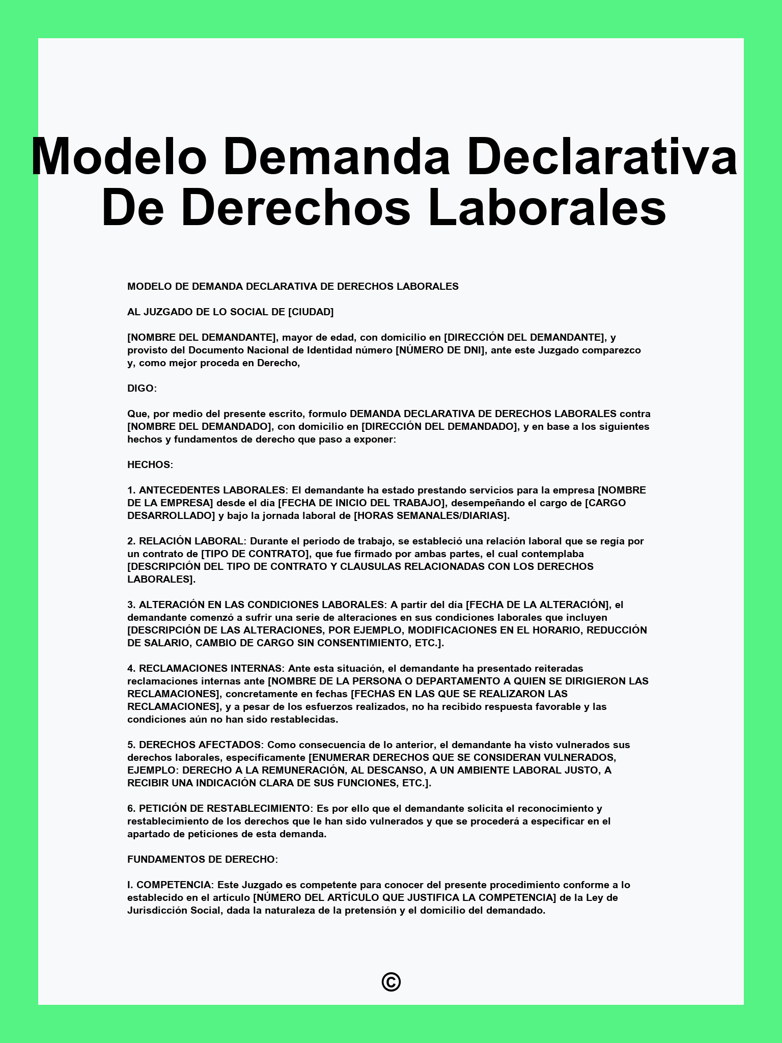 Modelo Demanda Declarativa De Derechos Laborales