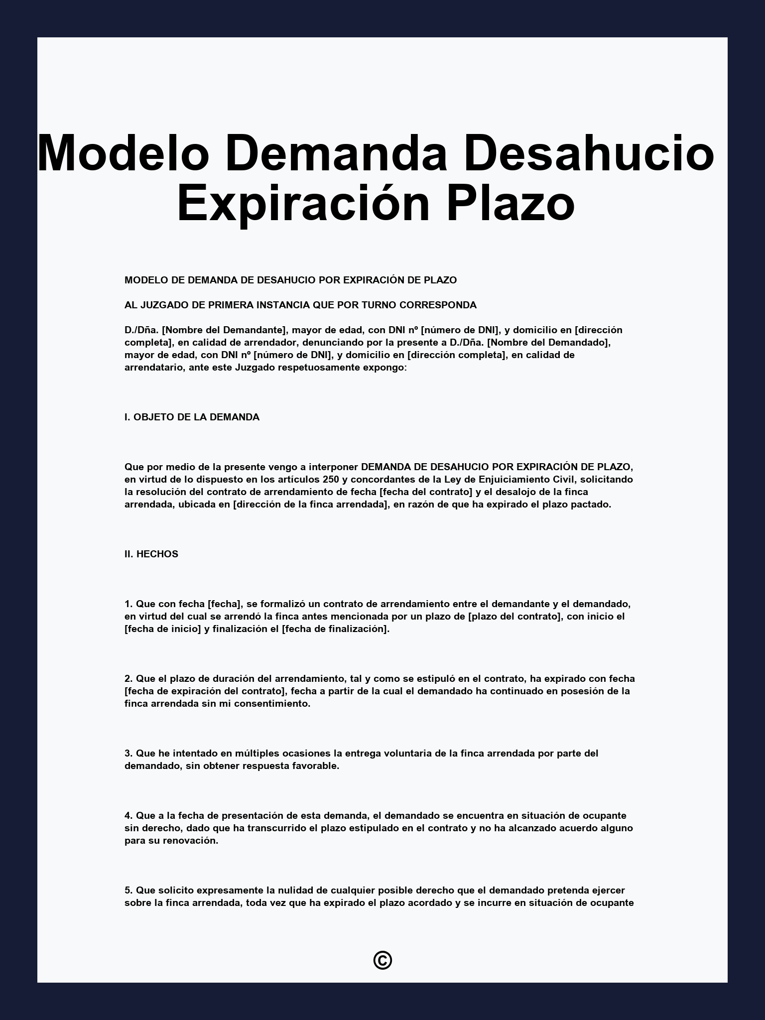 Modelo Demanda Desahucio Expiración Plazo