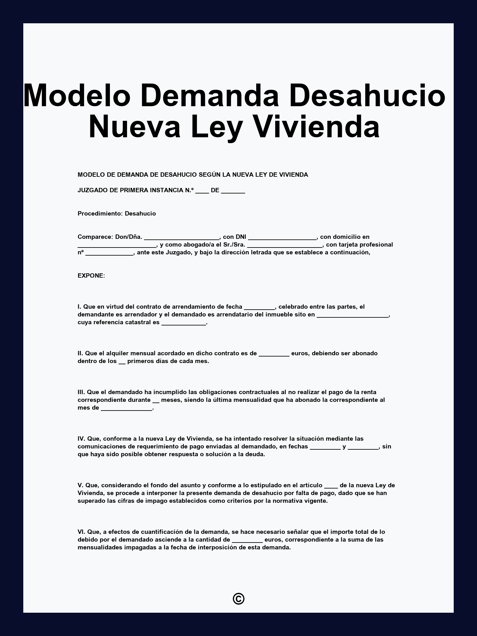 Modelo Demanda Desahucio Nueva Ley Vivienda