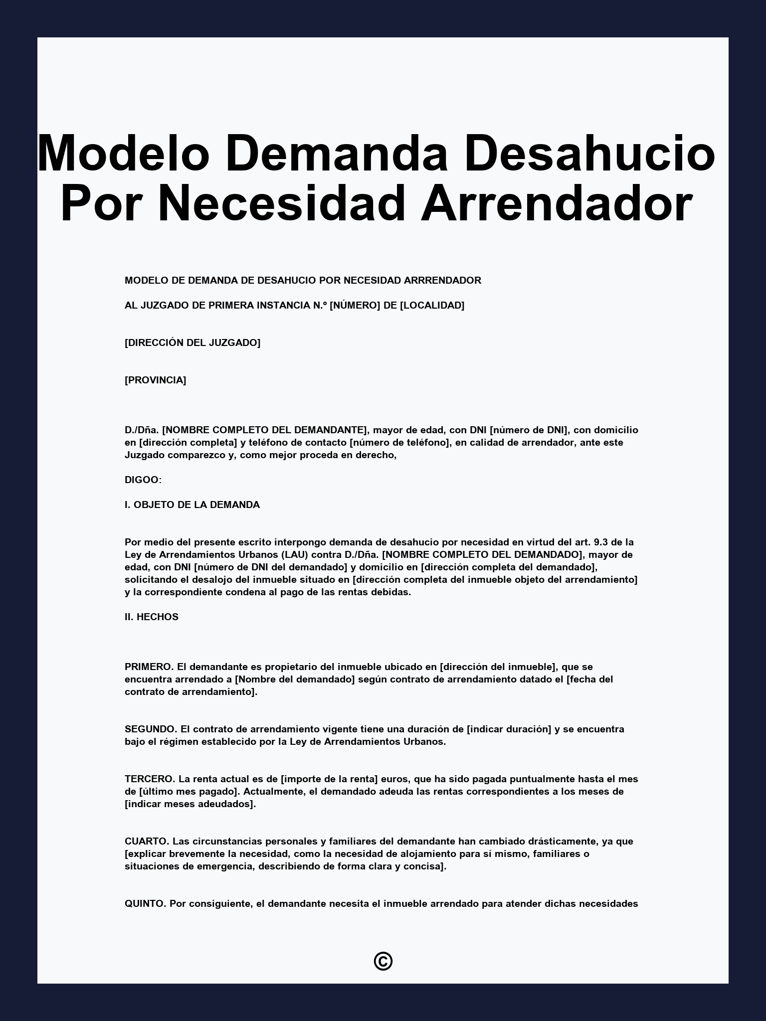 Modelo Demanda Desahucio Por Necesidad Arrendador