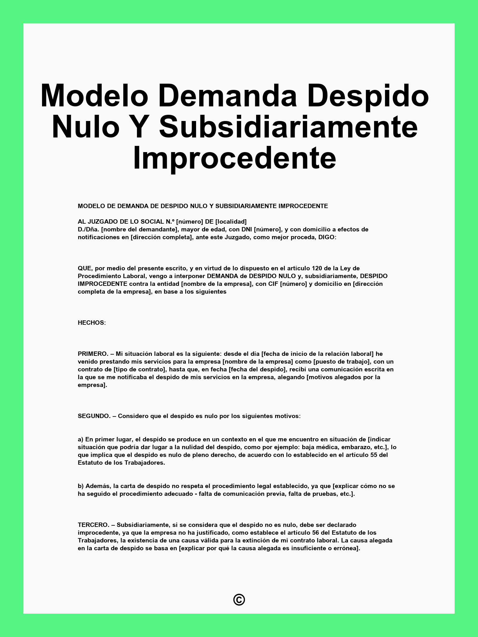 Modelo Demanda Despido Nulo Y Subsidiariamente Improcedente