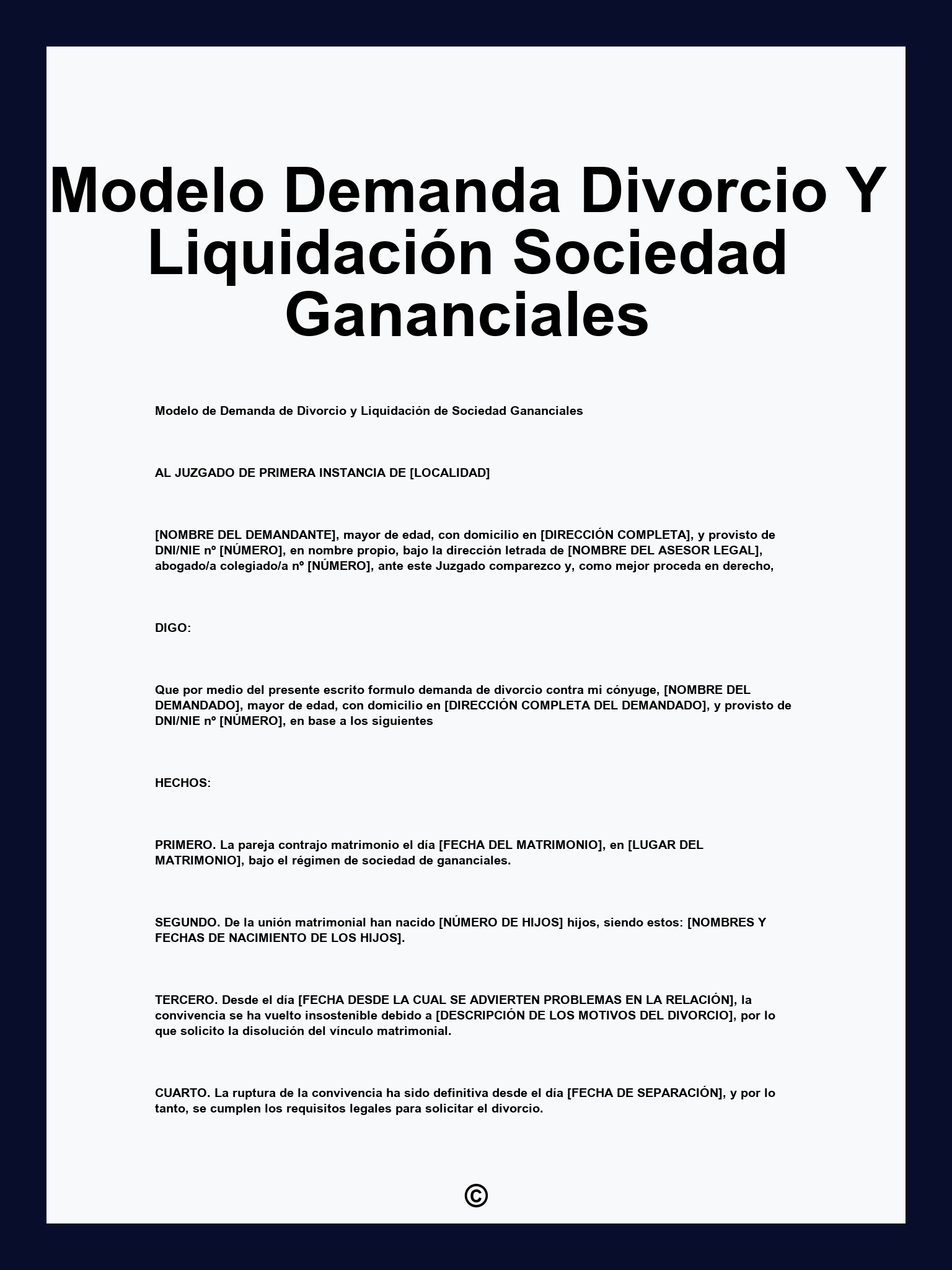 Modelo Demanda Divorcio Y Liquidación Sociedad Gananciales