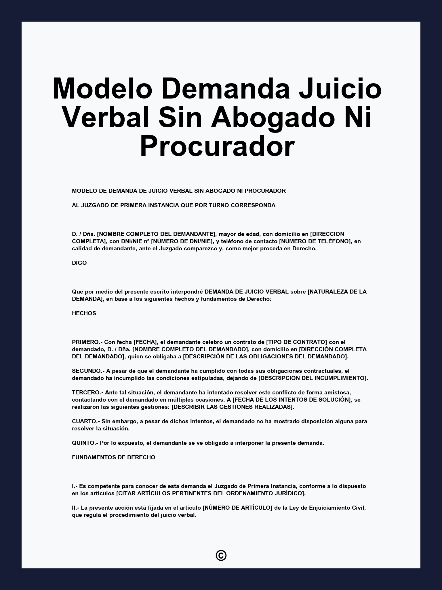 Modelo Demanda Juicio Verbal Sin Abogado Ni Procurador
