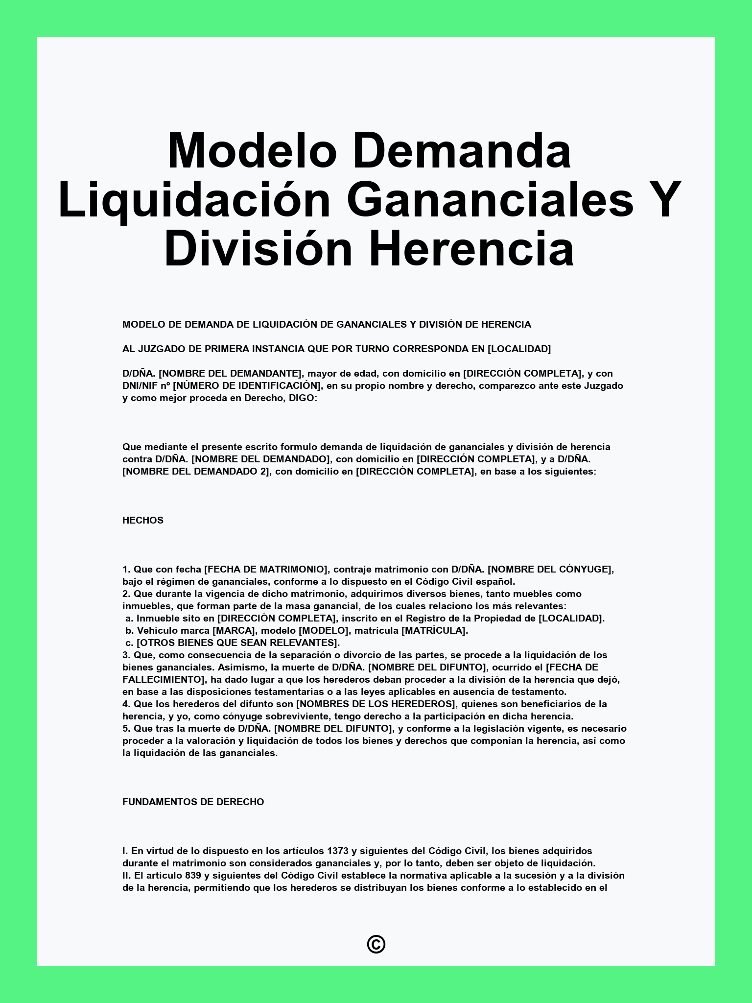 Modelo Demanda Liquidación Gananciales Y División Herencia