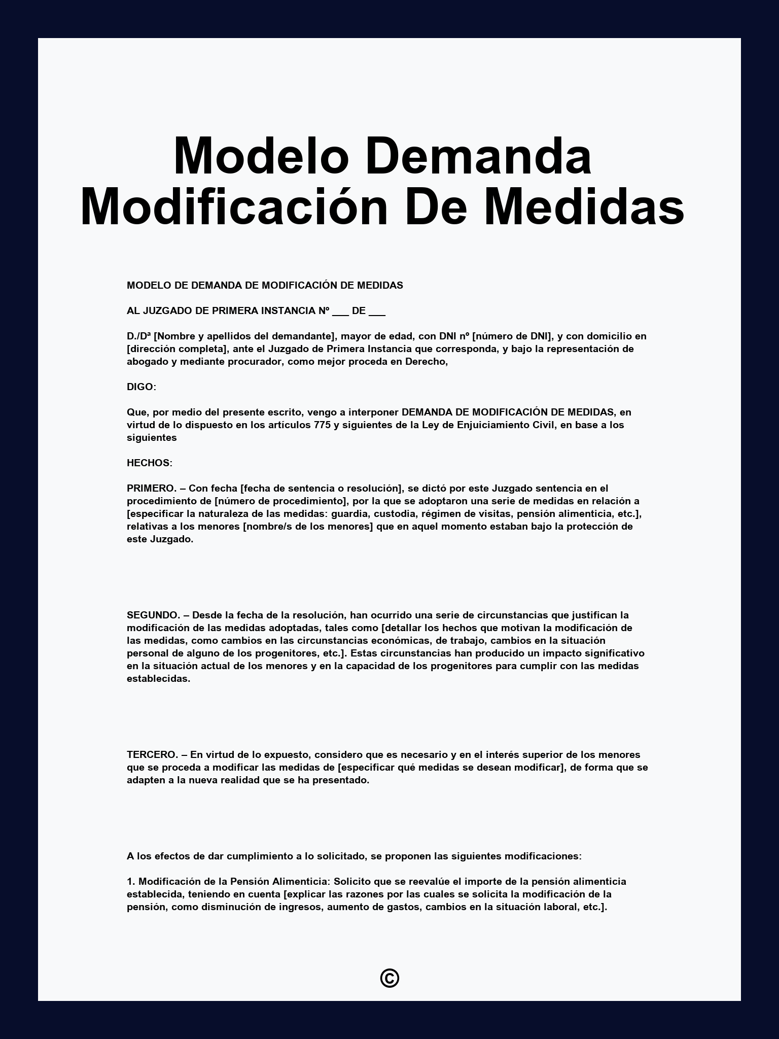 Modelo Demanda Modificación De Medidas