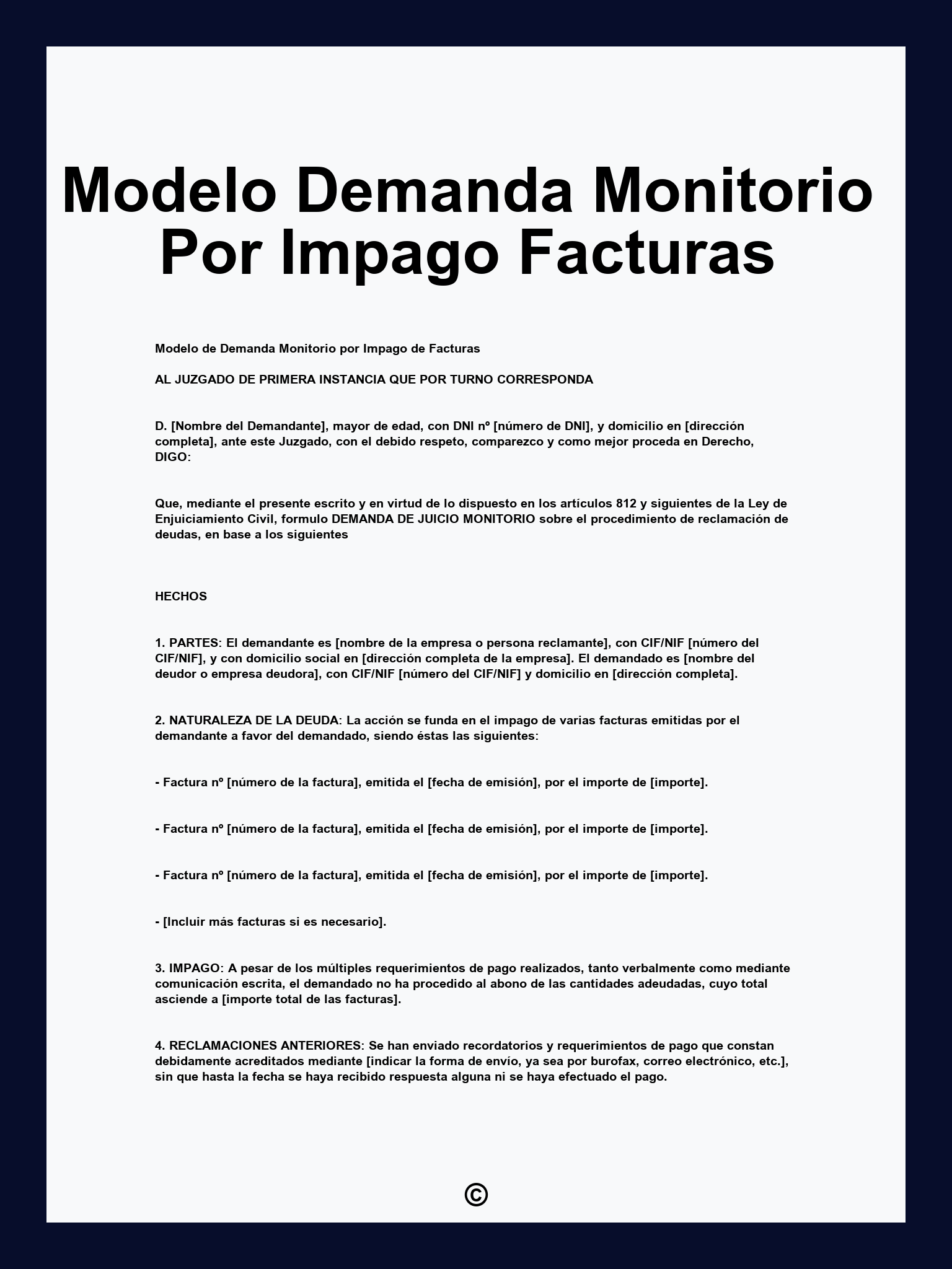 Modelo Demanda Monitorio Por Impago Facturas