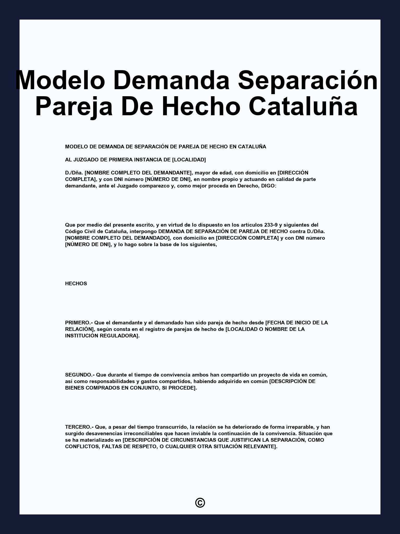 Modelo Demanda Separación Pareja De Hecho Cataluña