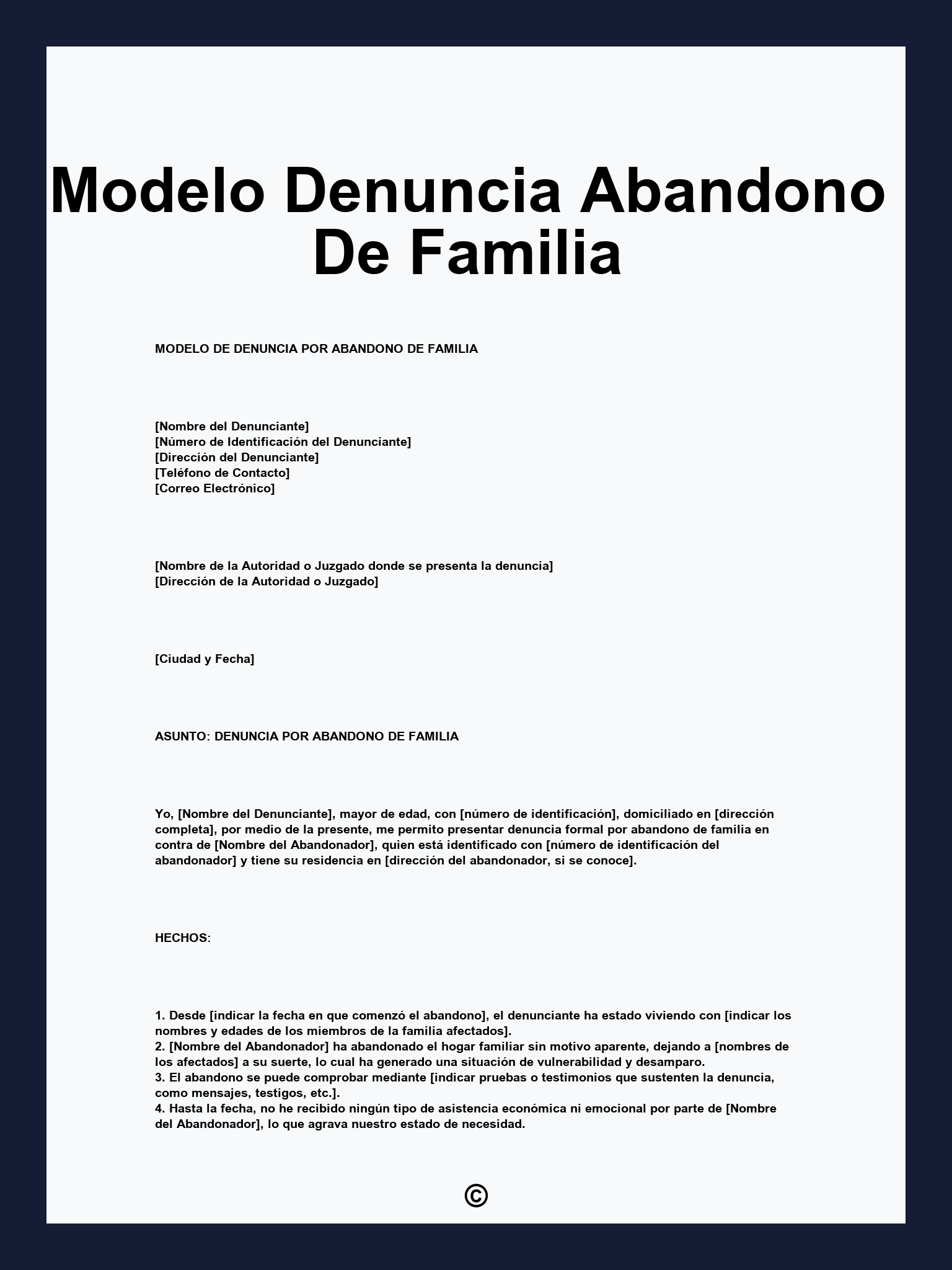 Modelo Denuncia Abandono De Familia