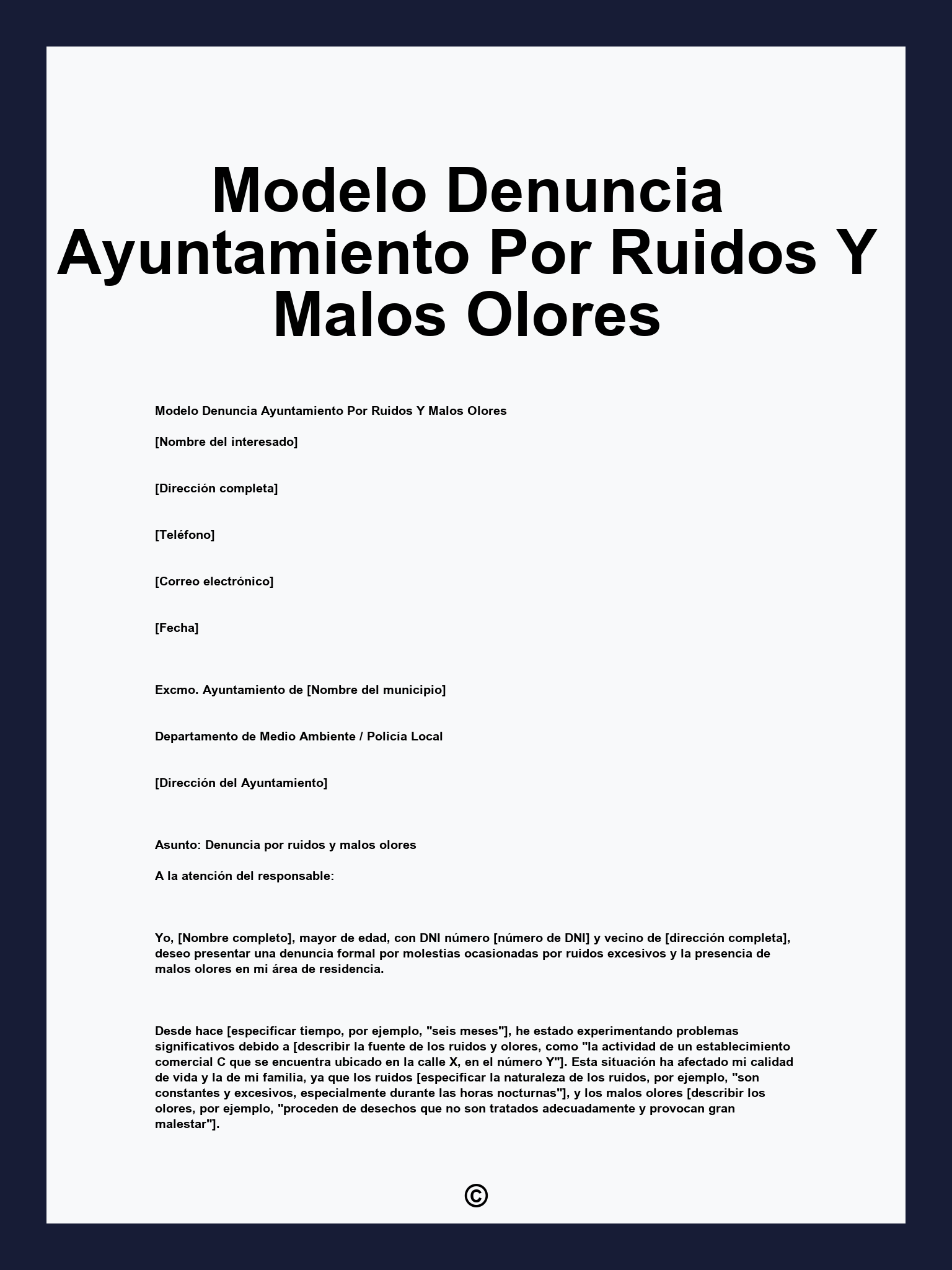 Modelo Denuncia Ayuntamiento Por Ruidos Y Malos Olores