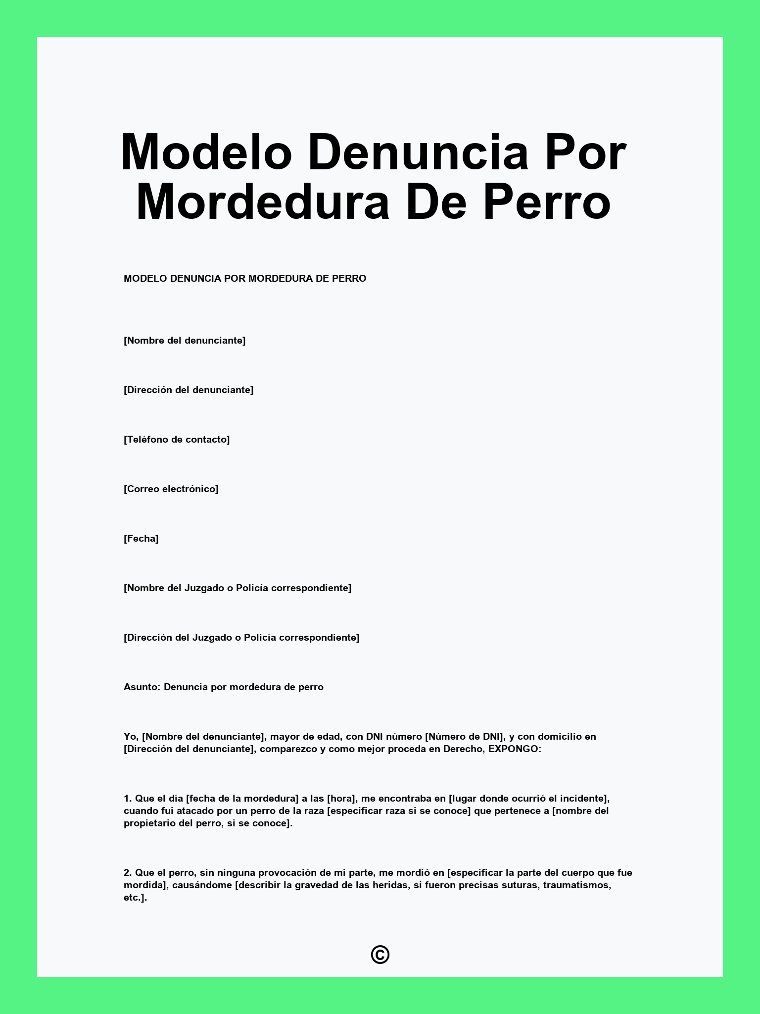 Modelo Denuncia Por Mordedura De Perro