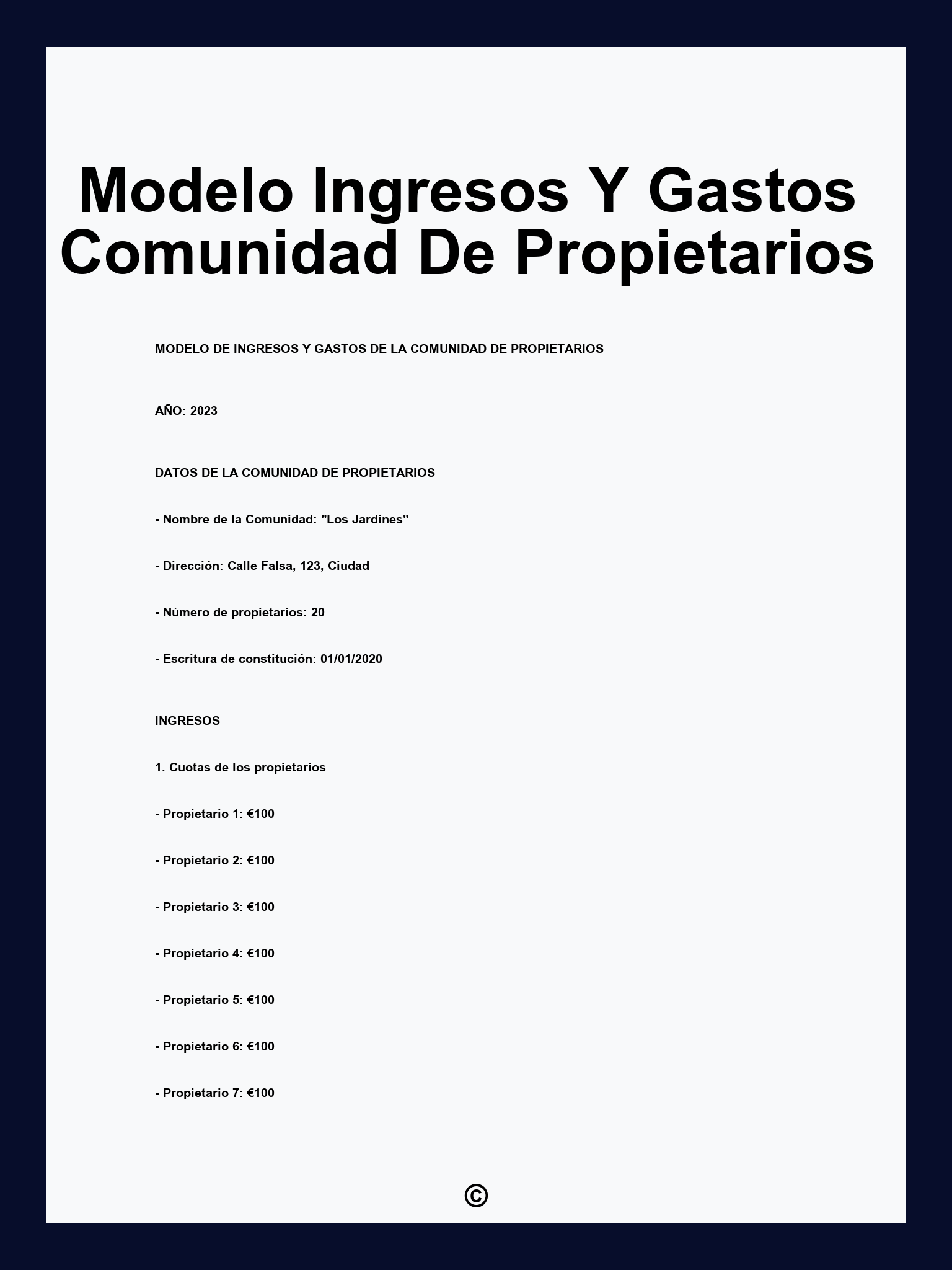 Modelo Ingresos Y Gastos Comunidad De Propietarios