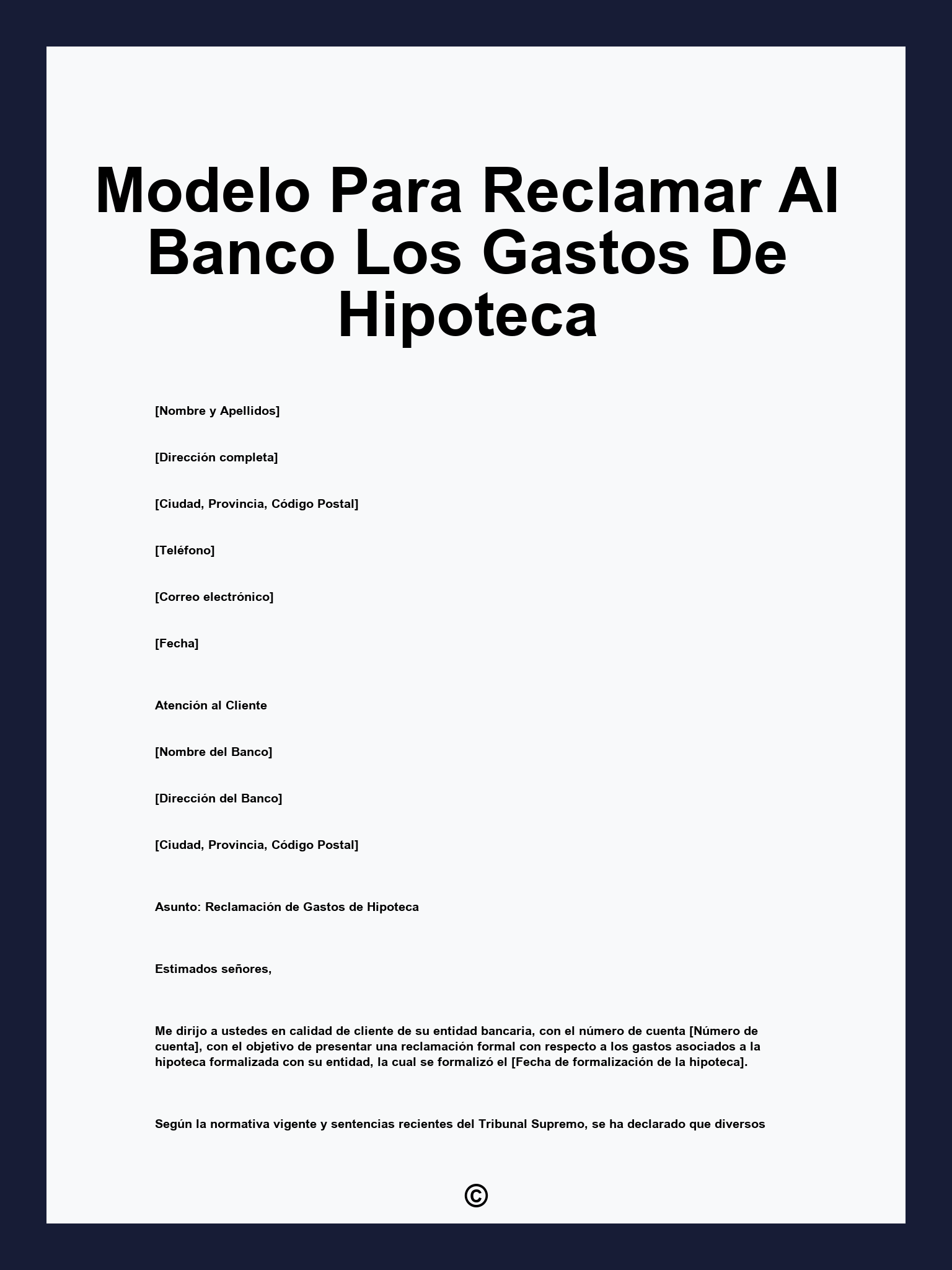Modelo Para Reclamar Al Banco Los Gastos De Hipoteca