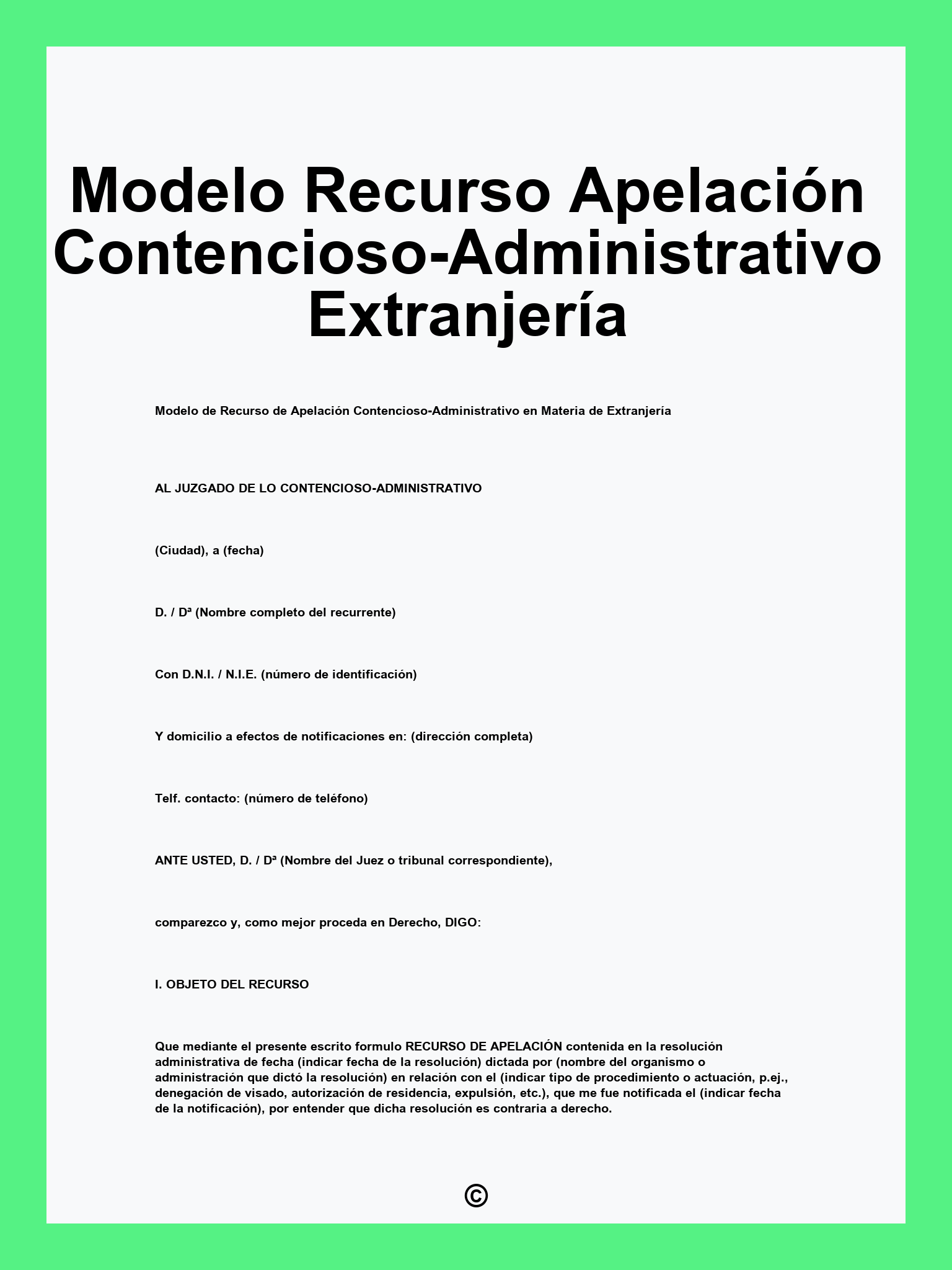 Modelo Recurso Apelación Contencioso-Administrativo Extranjería