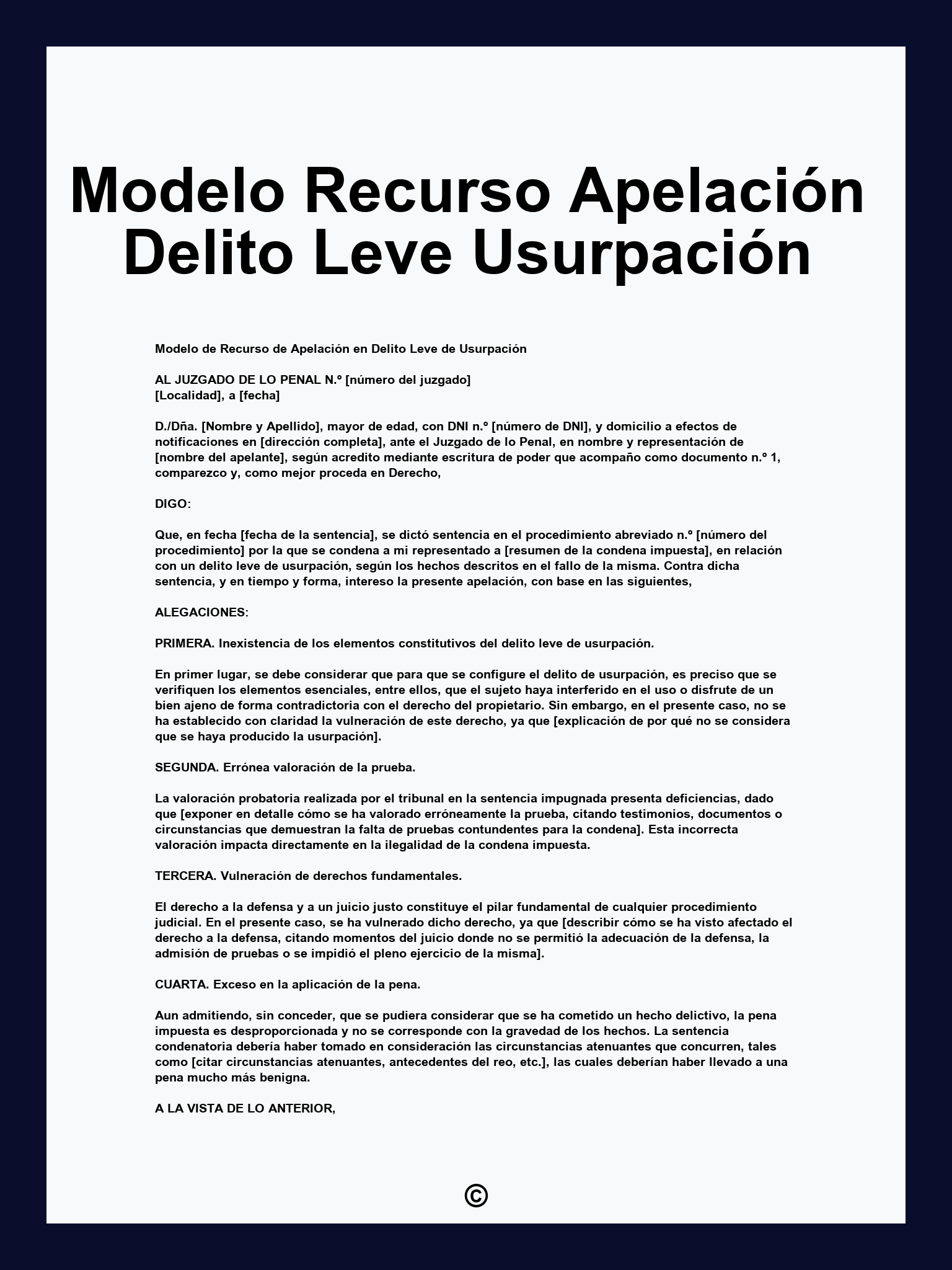 Modelo Recurso Apelación Delito Leve Usurpación