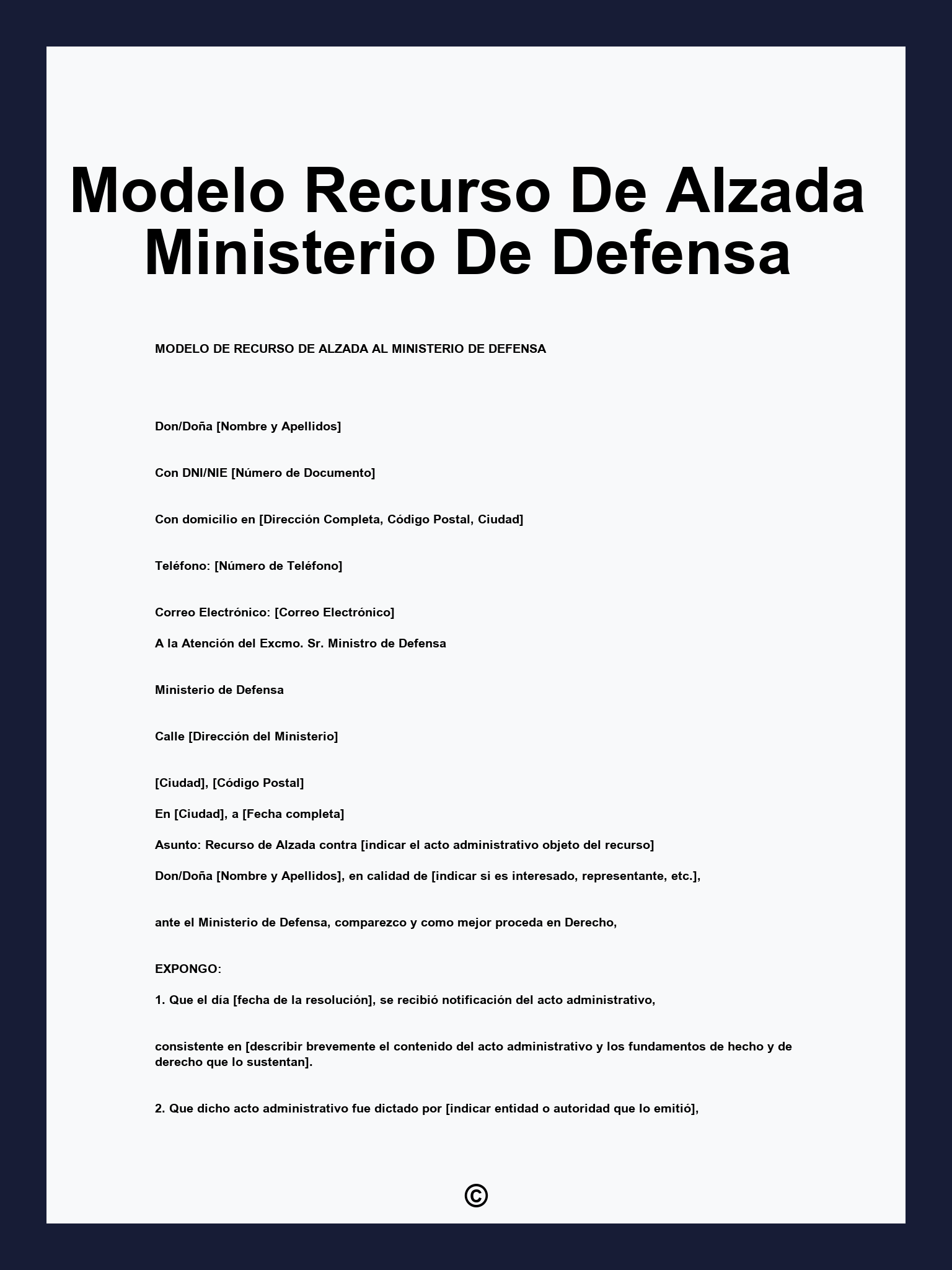 Modelo Recurso De Alzada Ministerio De Defensa