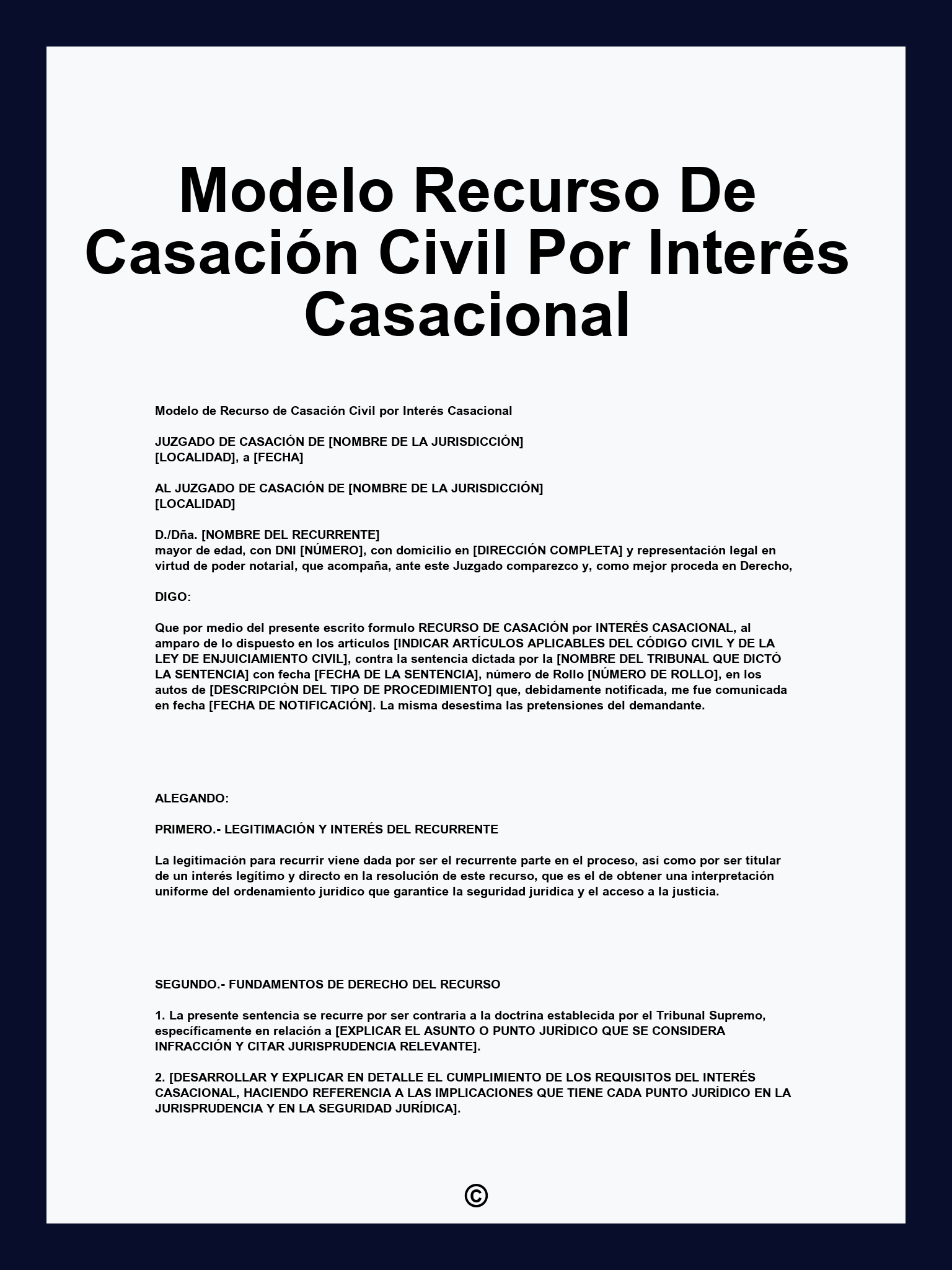 Modelo Recurso De Casación Civil Por Interés Casacional