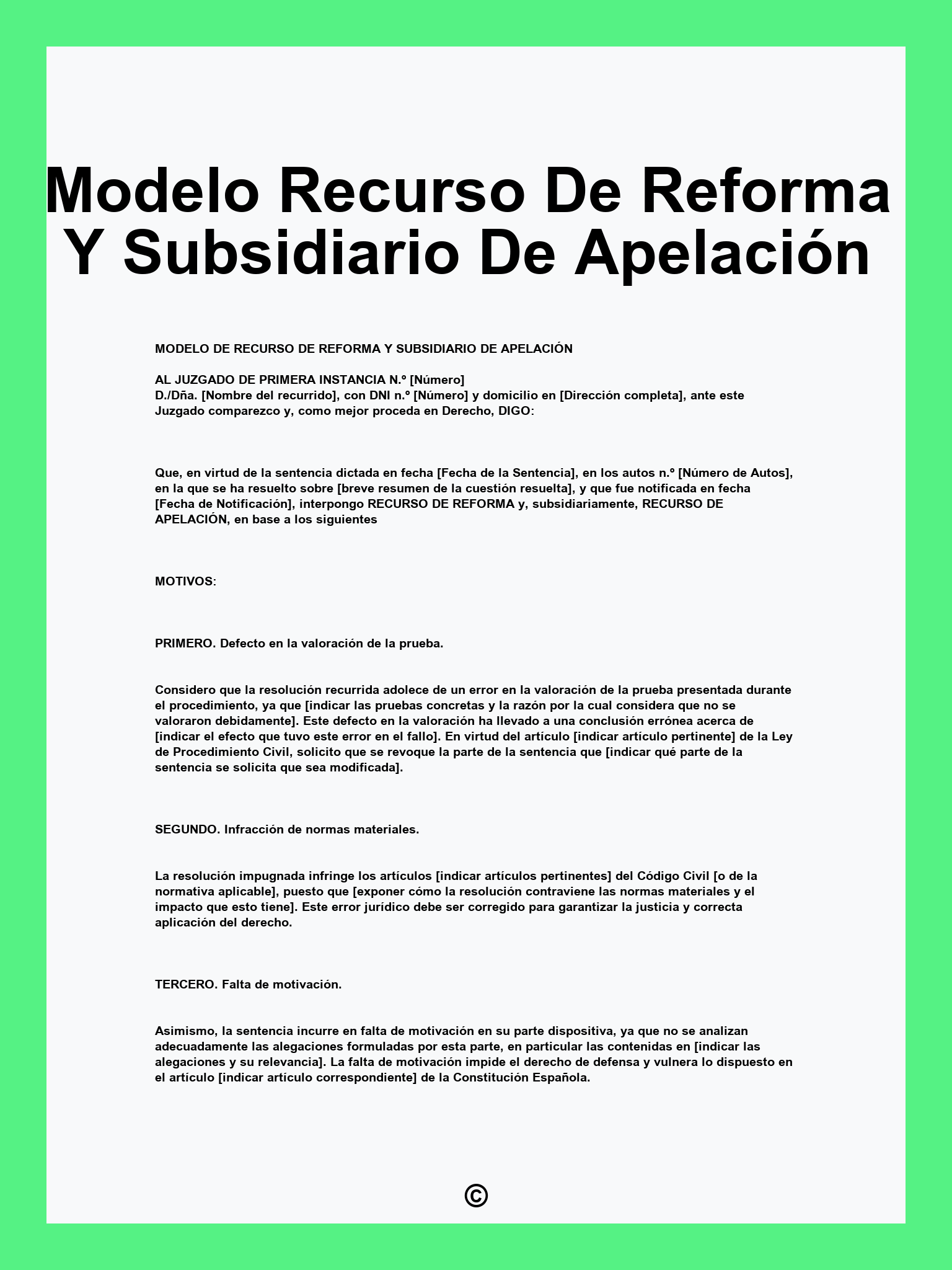 Modelo Recurso De Reforma Y Subsidiario De Apelación
