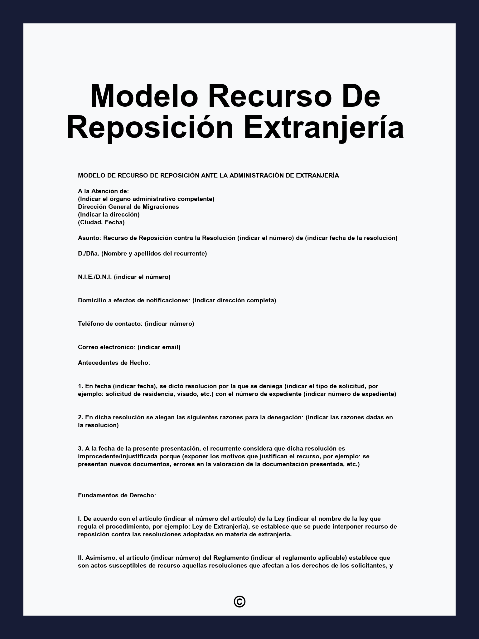 Modelo Recurso De Reposición Extranjería