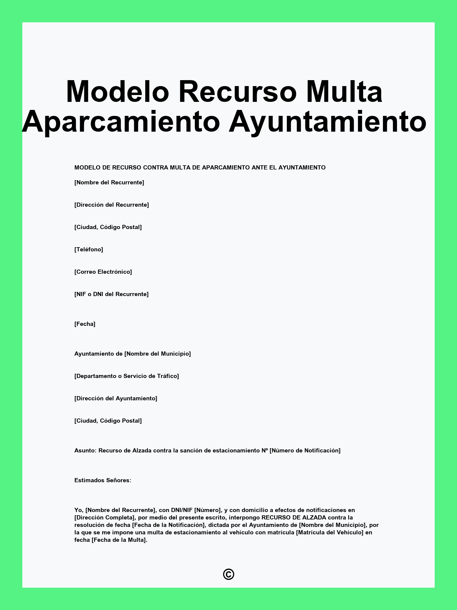 Modelo Recurso Multa Aparcamiento Ayuntamiento