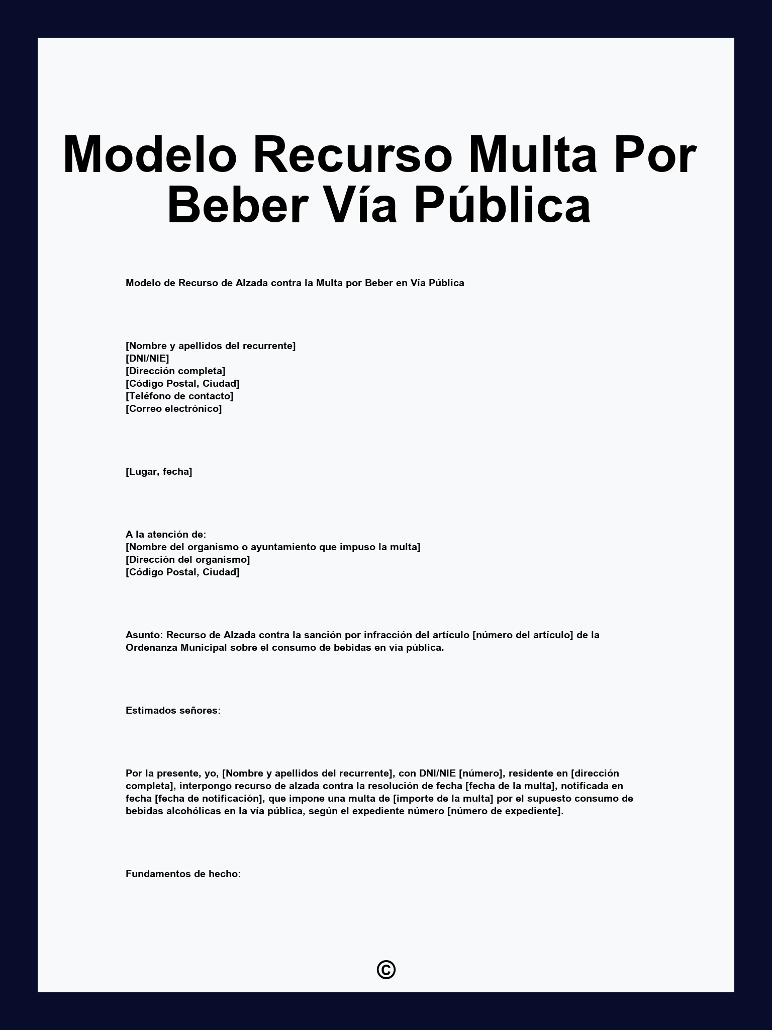 Modelo Recurso Multa Por Beber Vía Pública