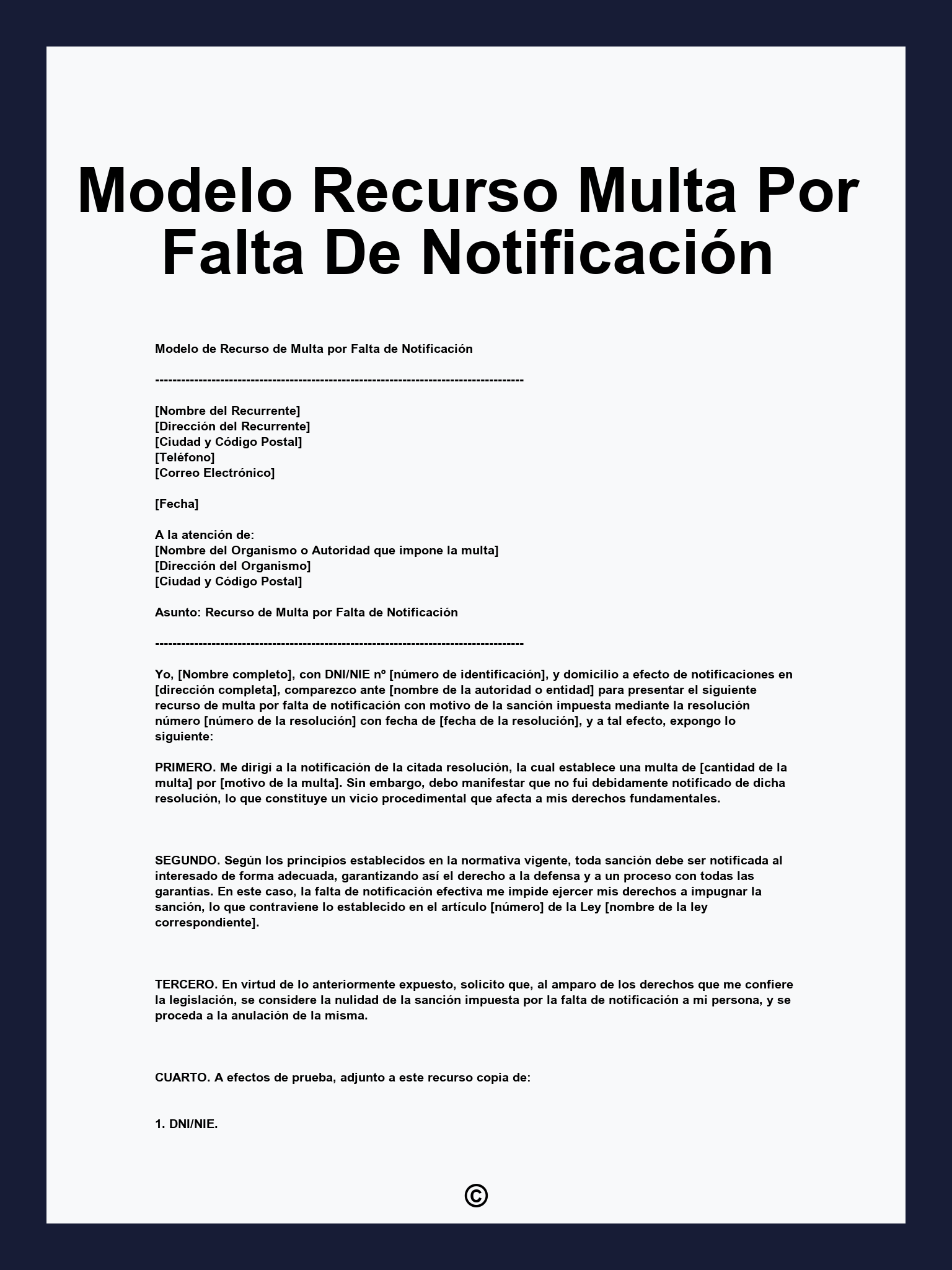Modelo Recurso Multa Por Falta De Notificación