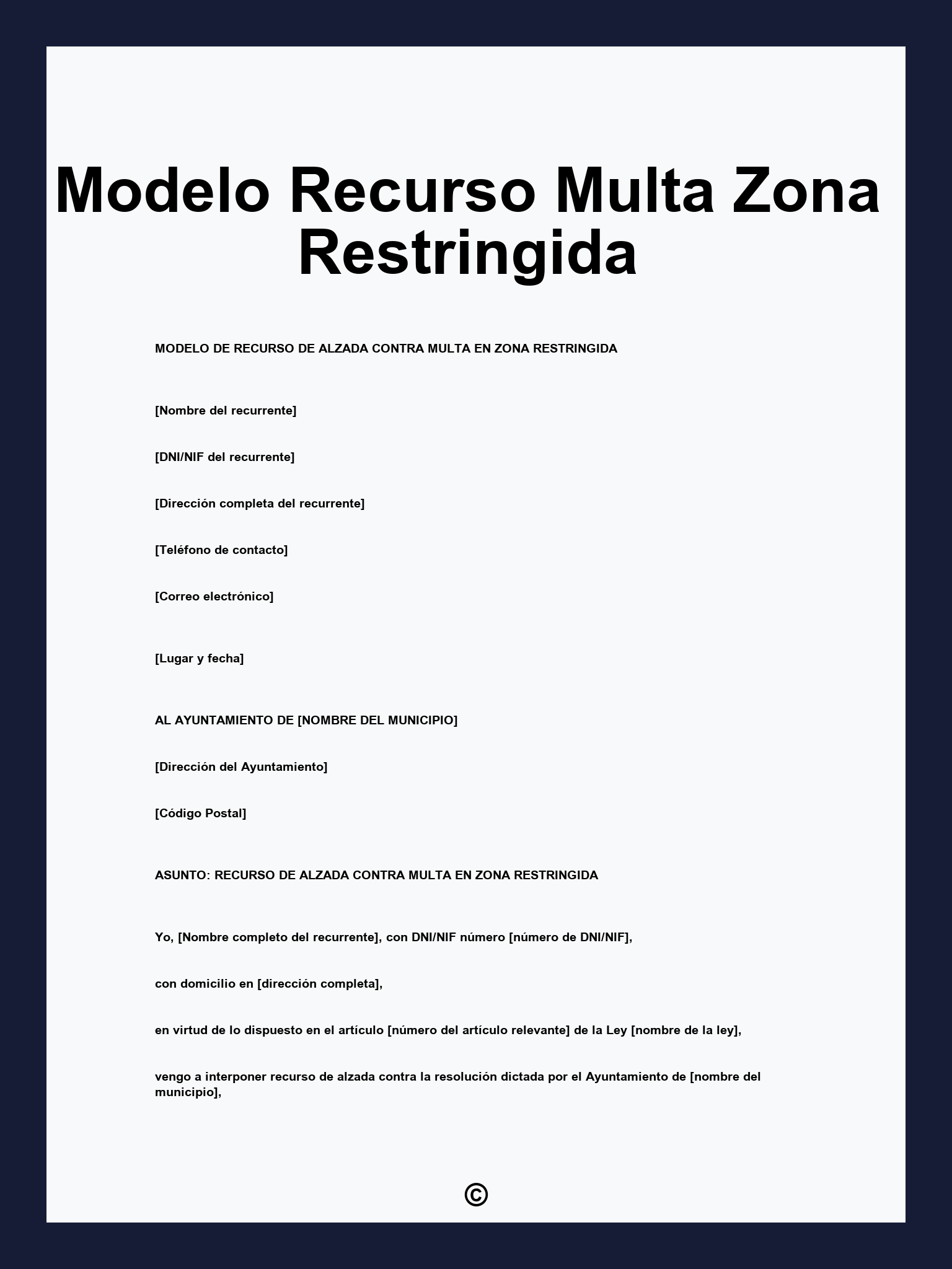 Modelo Recurso Multa Zona Restringida