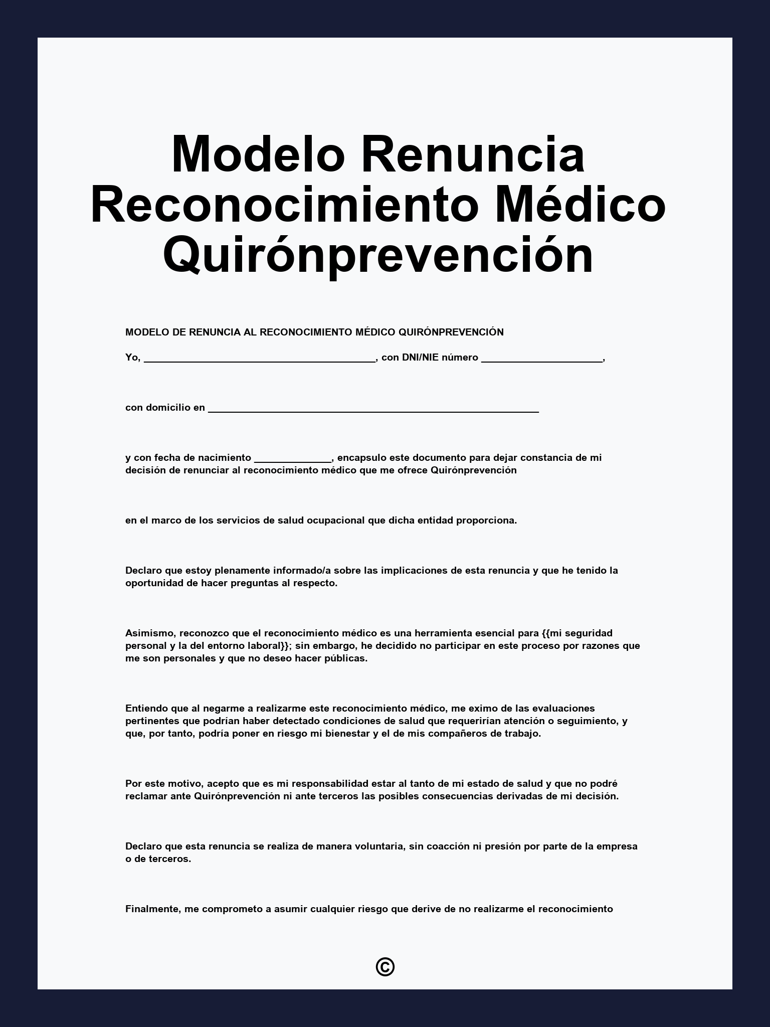 Modelo Renuncia Reconocimiento Médico Quirónprevención