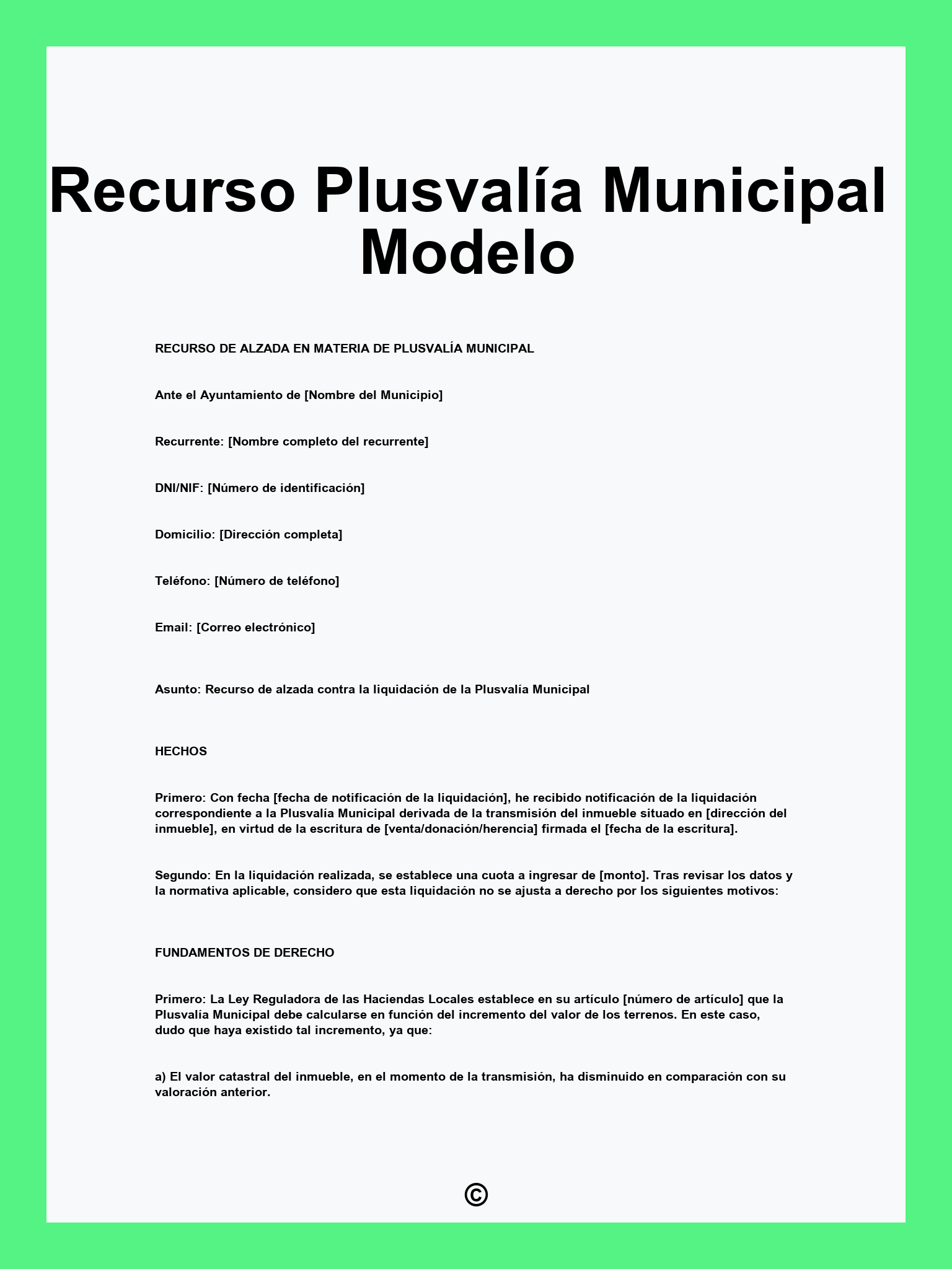 Recurso Plusvalía Municipal Modelo