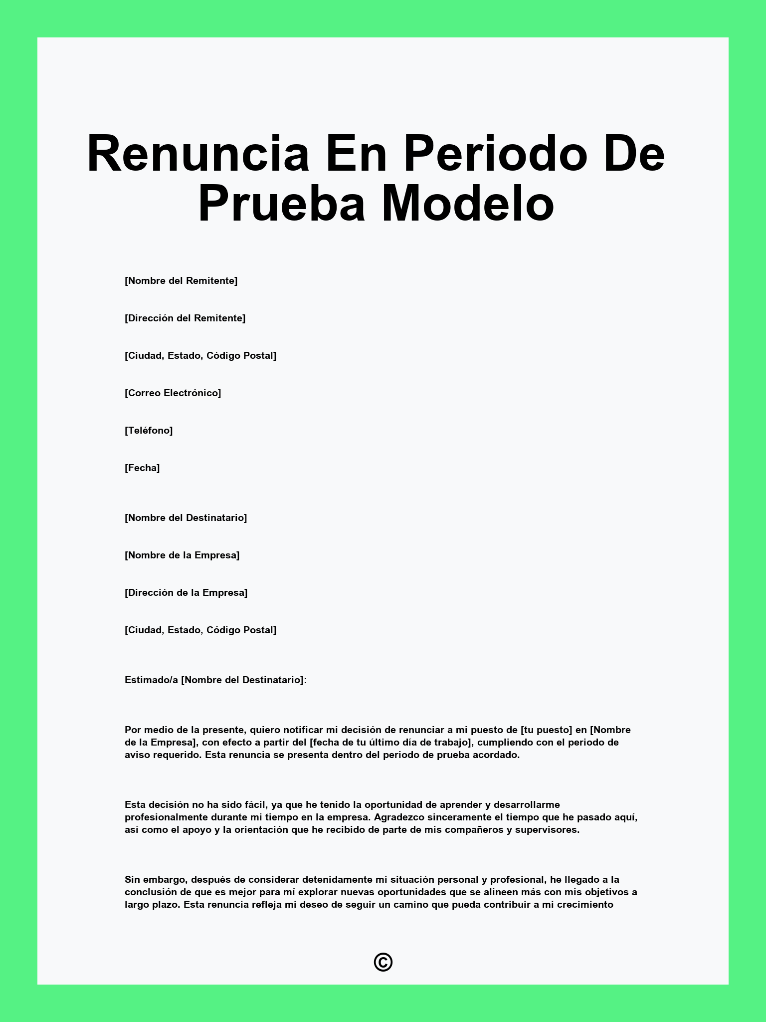 Renuncia En Periodo De Prueba Modelo